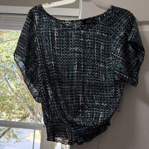 a.n.a Black and Teal Patterned Dolman Sleeve Top